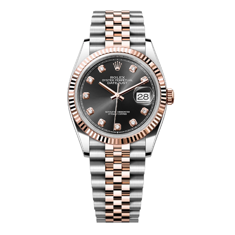 Rolex Datejust 41mm Two-Tone Everose Gold & Oystersteel Black Diamond Dial Fluted Bezel Jubilee Bracelet 126331