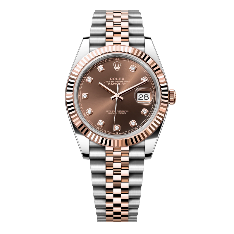 Rolex Datejust 41mm Two-Tone Everose Gold & Oystersteel Chocolate Brown Diamond Dial Fluted Bezel Jubilee Bracelet 126331