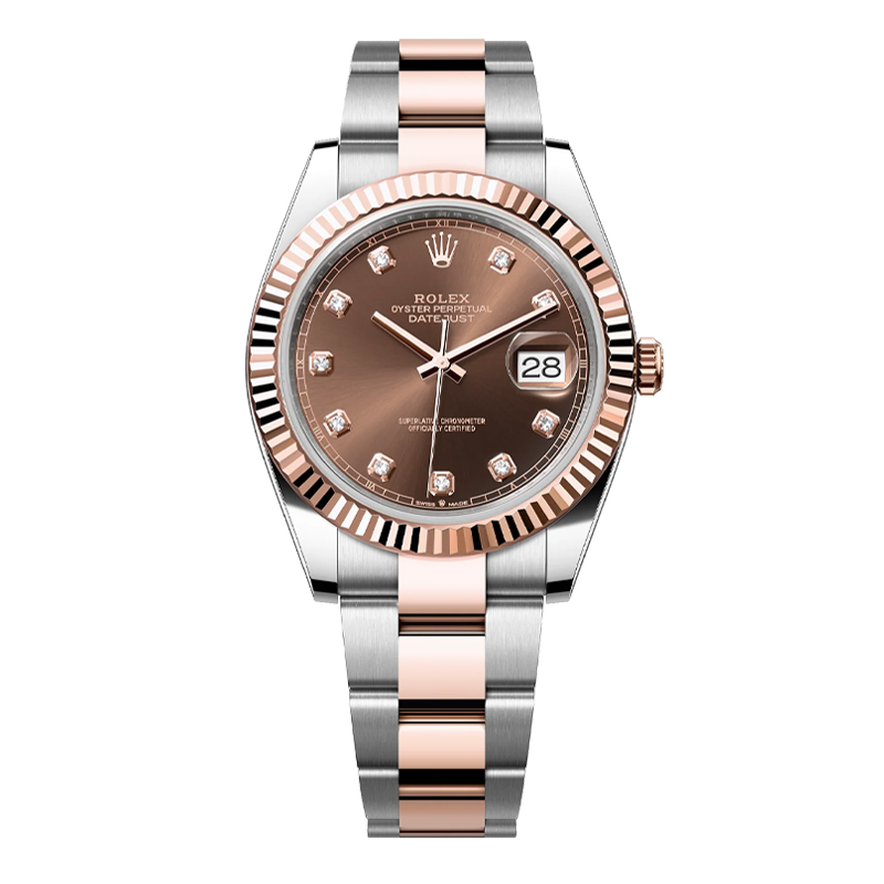 Rolex Datejust 41mm Two-Tone Everose Gold & Oystersteel Chocolate Brown Diamond Dial Fluted Bezel Oyster Bracelet 126331