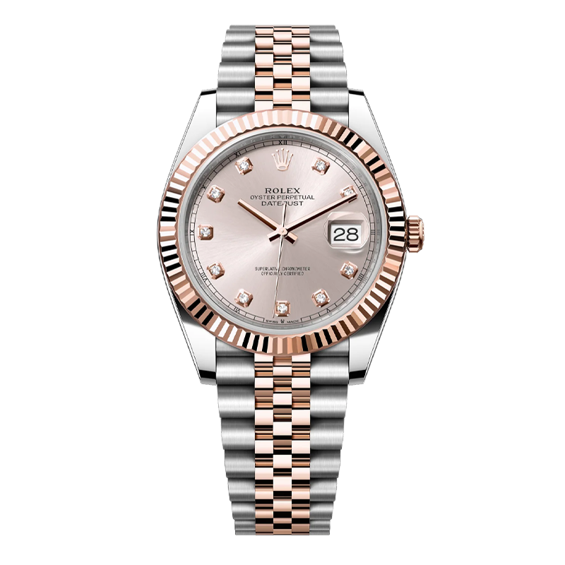 Rolex Datejust 41mm Two-Tone Everose Gold & Oystersteel Sundust Diamond Fluted Bezel Jubilee Bracelet 126331
