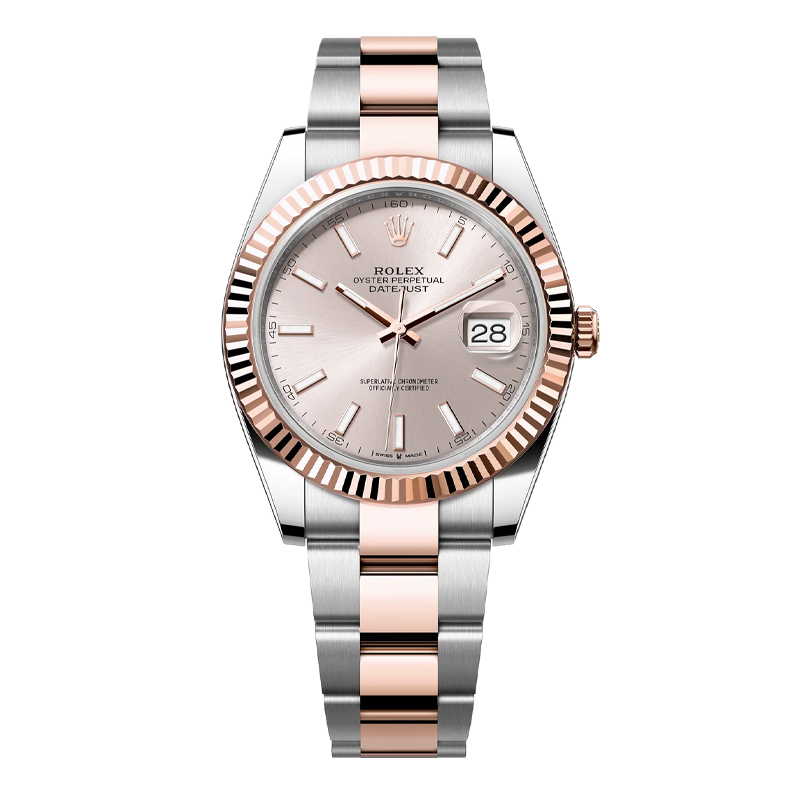 Rolex Datejust 41mm Two-Tone Everose Gold & Oystersteel Sundust Index Fluted Bezel Oyster Bracelet 126331
