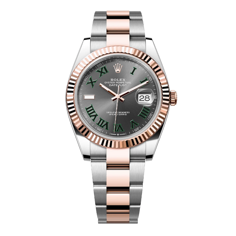 Rolex Datejust 41mm Two-Tone Everose Gold & Oystersteel Slate Wimbledon Dial Fluted Bezel Oyster Bracelet 126331