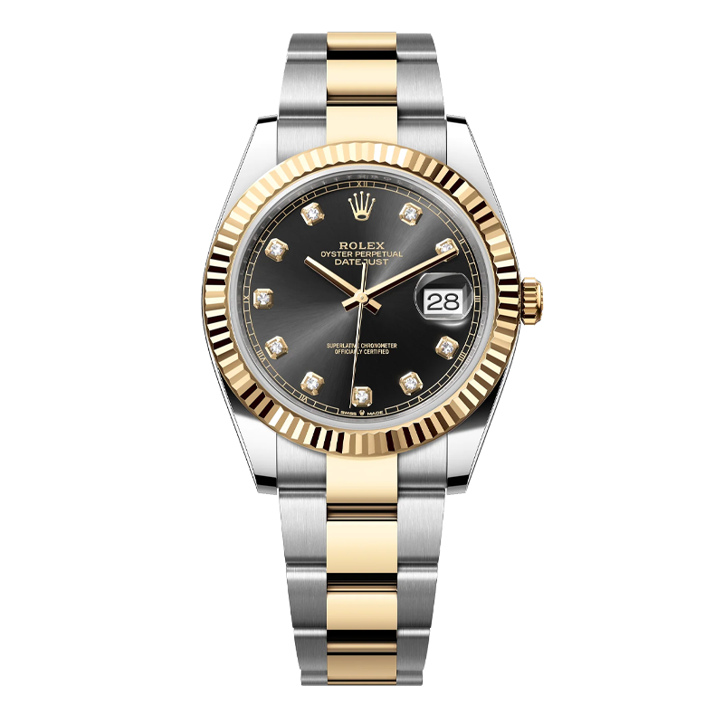 Rolex Datejust 41mm Two-Tone Yellow Gold & Oystersteel Black Diamond Dial Fluted Bezel Oyster Bracelet 126333