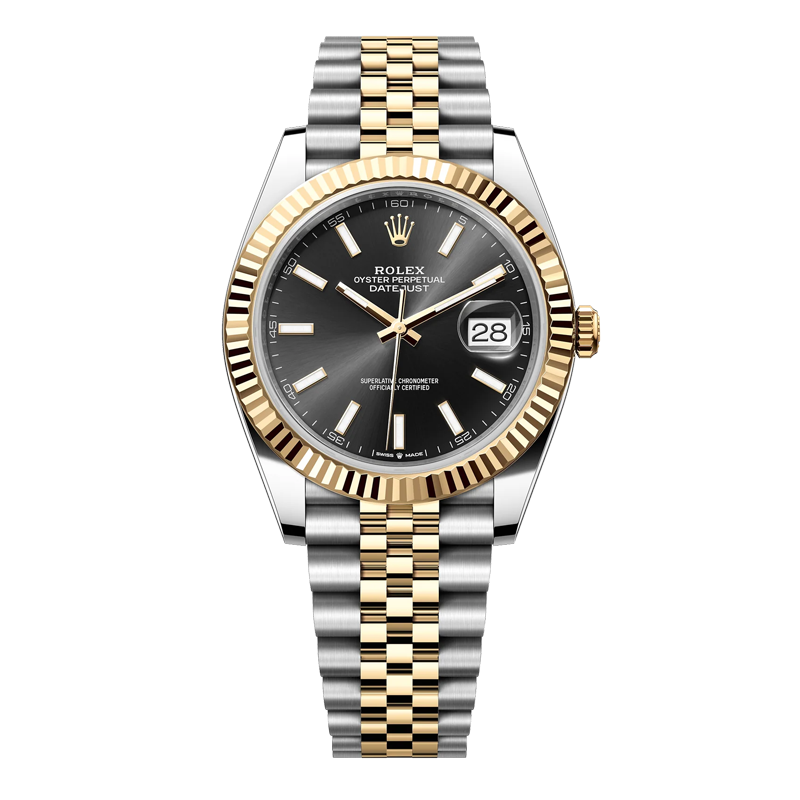 Rolex Datejust 41mm Two-Tone Yellow Gold & Oystersteel Black Index Dial Fluted Bezel Jubilee Bracelet 126333