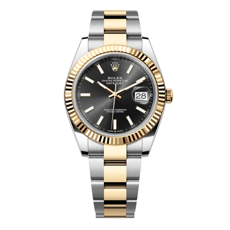 Rolex Datejust 41mm Two-Tone Yellow Gold & Oystersteel Black Index Dial Fluted Bezel Oyster Bracelet 126333
