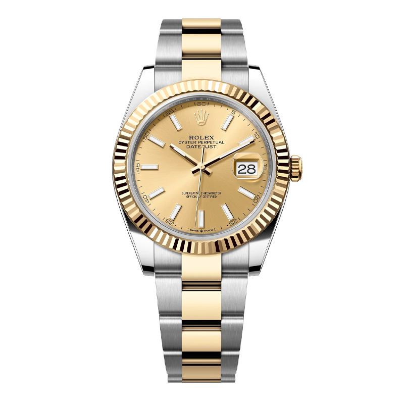 Rolex Datejust 41mm Two-Tone Yellow Gold & Oystersteel Champagne Index Dial Fluted Bezel Oyster Bracelet 126333