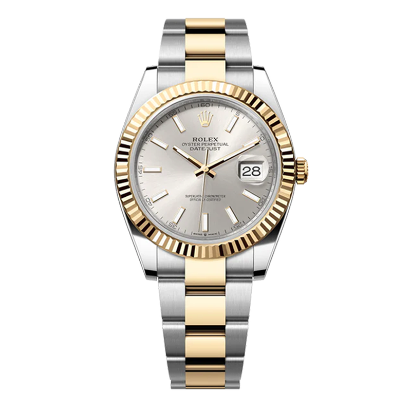 Rolex Datejust 41mm Two-Tone Yellow Gold & Oystersteel Silver Index Dial Fluted Bezel Oyster Bracelet 126333