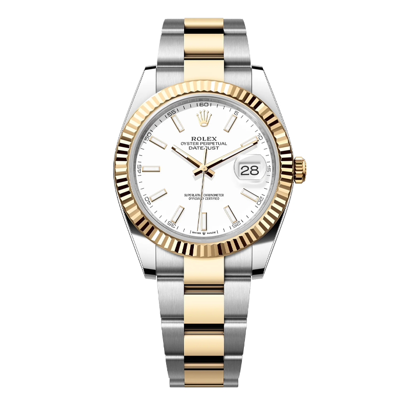 Rolex Datejust 41mm Two-Tone Yellow Gold & Oystersteel White Index Dial Fluted Bezel Oyster Bracelet 126333