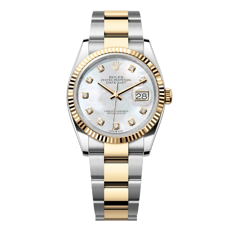 Rolex Datejust 41mm Two-Tone Everose Gold & Oystersteel White Mother of Pearl Diamond Dial Fluted Bezel Oyster Bracelet 126333