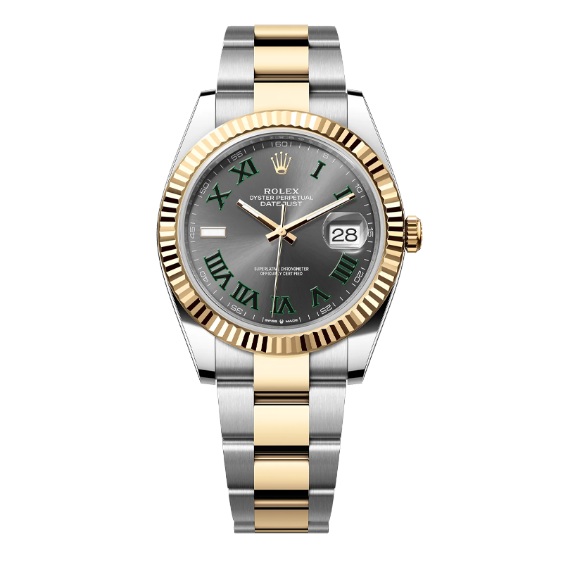 Rolex Datejust 41mm Two-Tone Yellow Gold & Oystersteel Slate Wimbledon Dial Fluted Bezel Oyster Bracelet 126333
