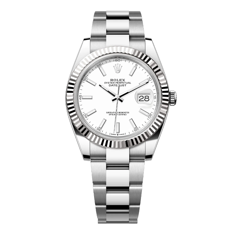 Rolex Datejust 41mm White Gold & Oystersteel White Index Dial Fluted Bezel Oyster Bracelet 126334