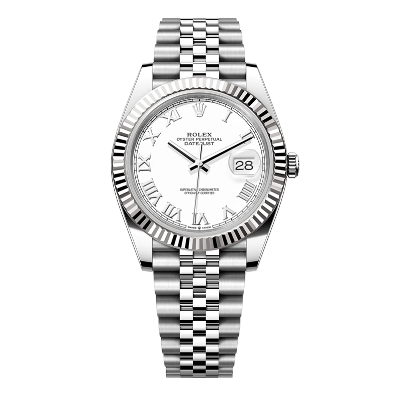Rolex Datejust 41mm White Gold & Oystersteel White Roman Dial Fluted Bezel Jubilee Bracelet 126334