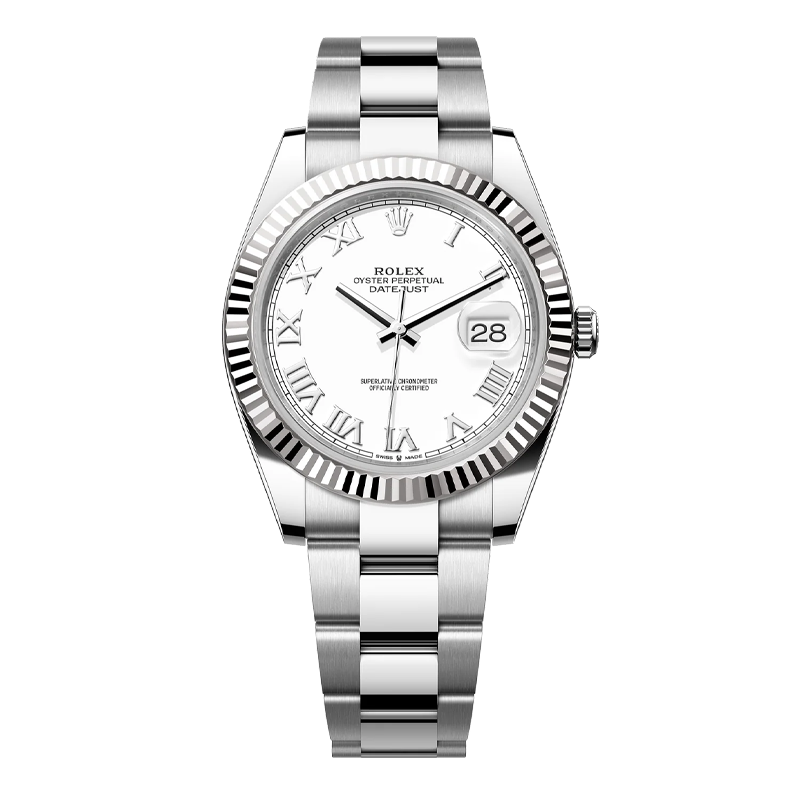 Rolex Datejust 41mm White Gold & Oystersteel White Roman Dial Fluted Bezel Oyster Bracelet 126334