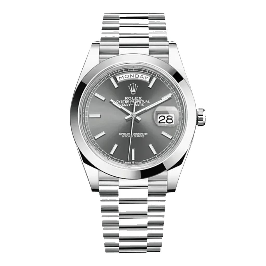 Rolex Day-Date 40mm Platinum Slate Grey Index Dial Domed Bezel President Bracelet 228206