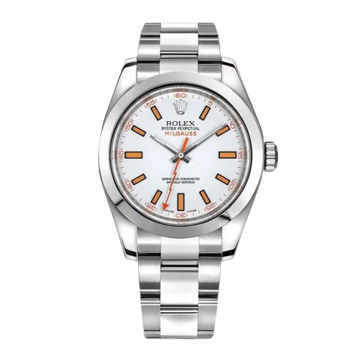 Rolex Milgauss 40mm Oystersteel White Dial Domed Bezel Oyster Bracelet 116400