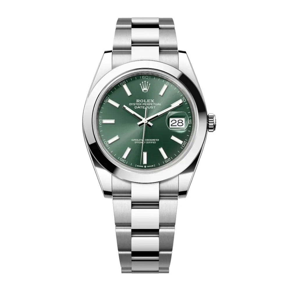 Rolex Datejust 41mm Oystersteel Mint Green Index Dial Domed Bezel Oyster Bracelet 126300