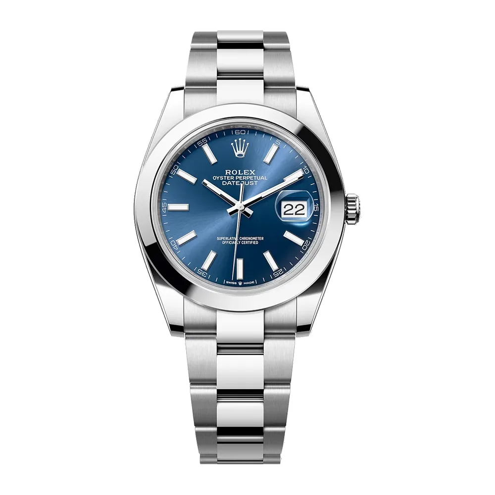 Rolex Datejust 41mm Oystersteel Blue Index Dial Domed Bezel Oyster Bracelet 126300