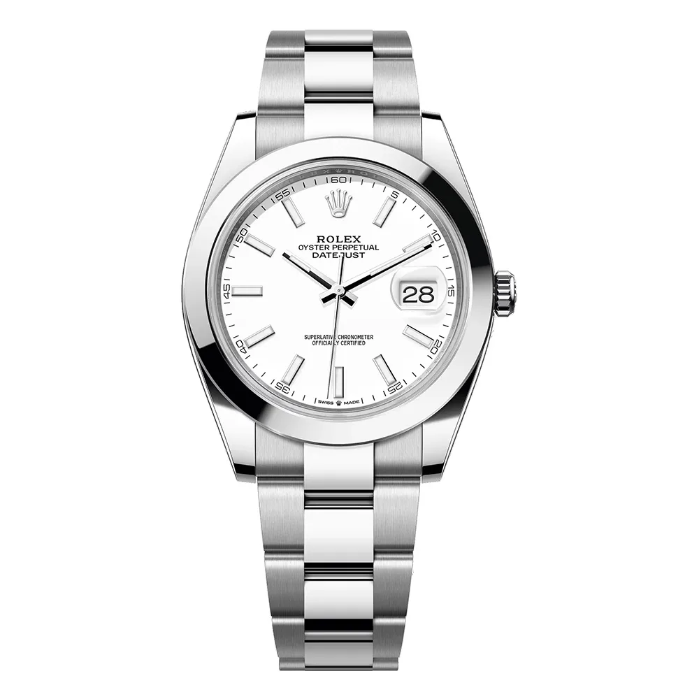 Rolex Datejust 41mm Oystersteel White Index Dial Domed Bezel Oyster Bracelet 126300