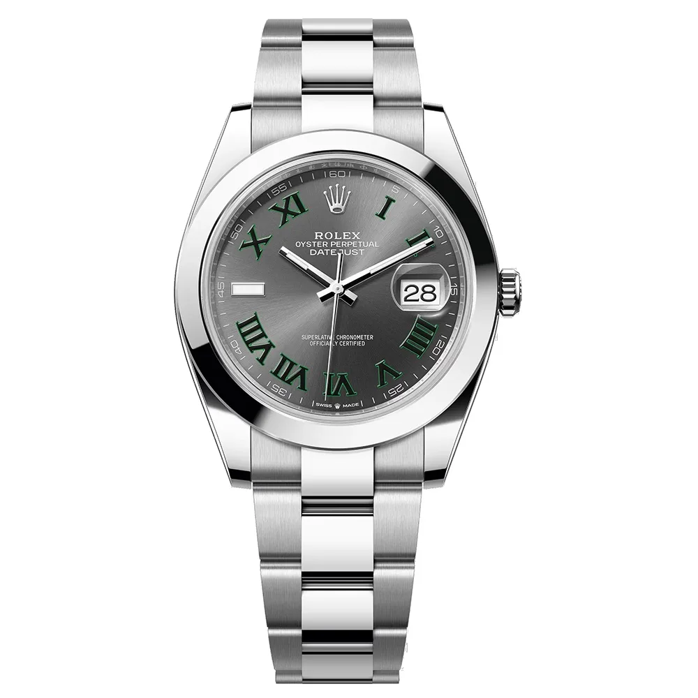 Rolex Datejust 41mm Oystersteel Slate Wimbledon Dial Roman Dial Domed Bezel Oyster Bracelet 126300