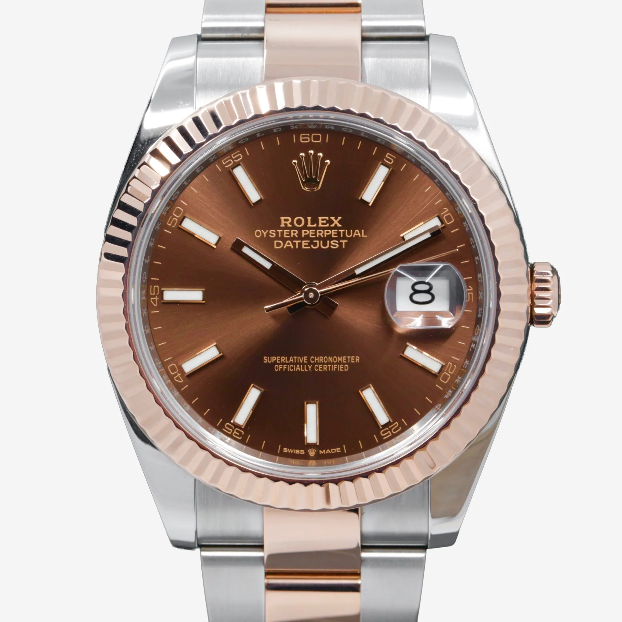 Rolex Datejust 41mm Two-Tone Everose Gold & Oystersteel Chocolate Brown Index Dial Fluted Bezel Oyster Bracelet 126331 — view 2