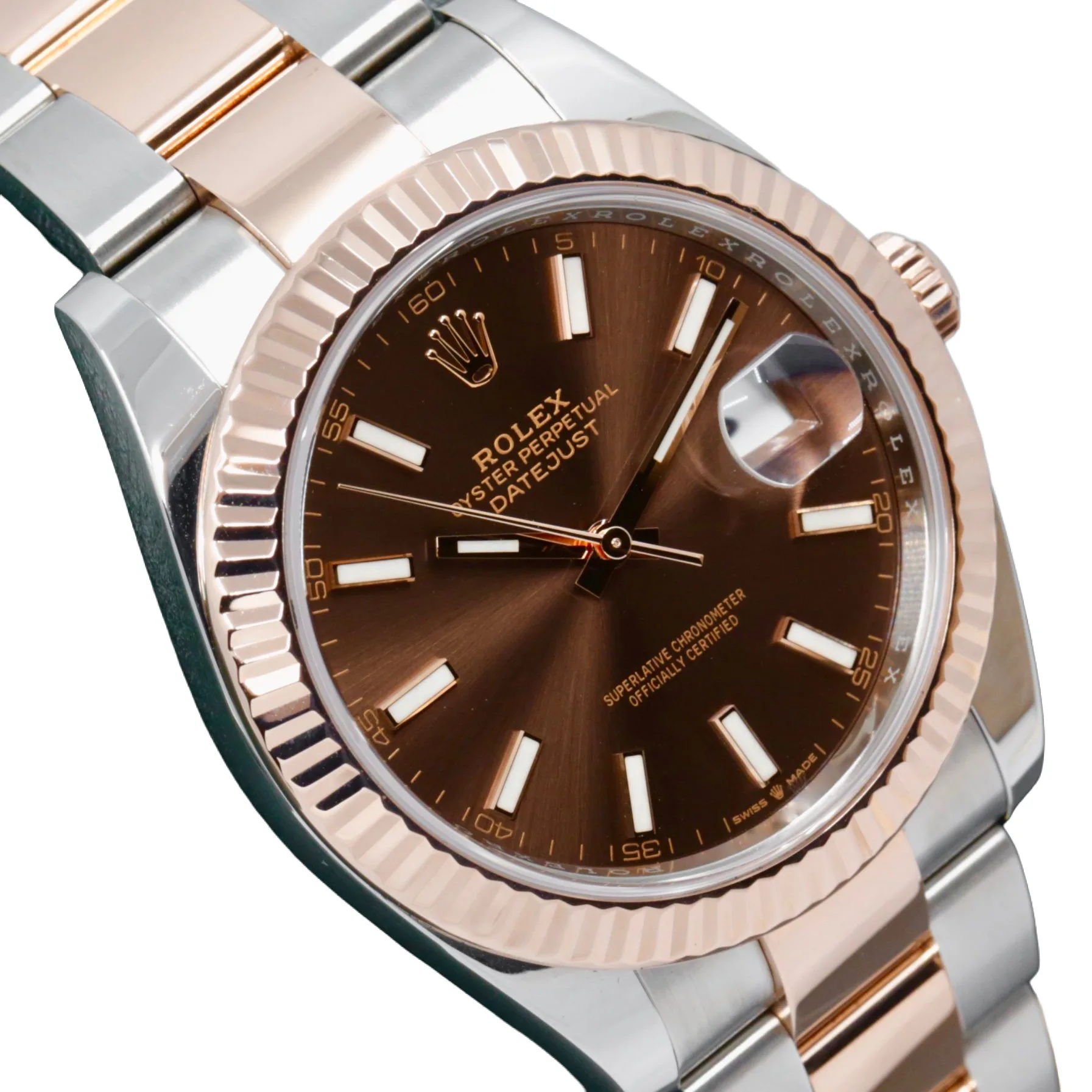 Rolex Datejust 41mm Two-Tone Everose Gold & Oystersteel Chocolate Brown Index Dial Fluted Bezel Oyster Bracelet 126331 — view 4