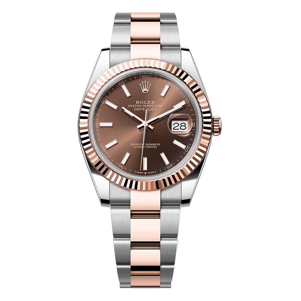Rolex Datejust 41mm Two-Tone Everose Gold & Oystersteel Chocolate Brown Index Dial Fluted Bezel Oyster Bracelet 126331
