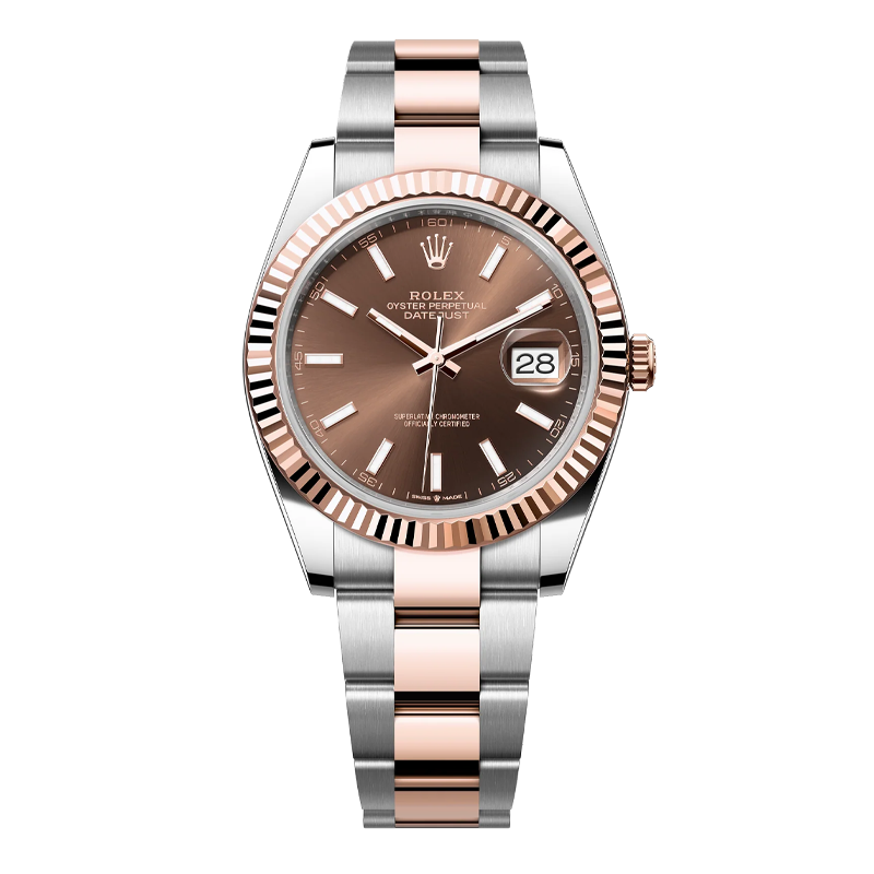 Rolex Datejust 41mm Two-Tone Everose Gold & Oystersteel Chocolate Brown Index Dial Fluted Bezel Oyster Bracelet 126331