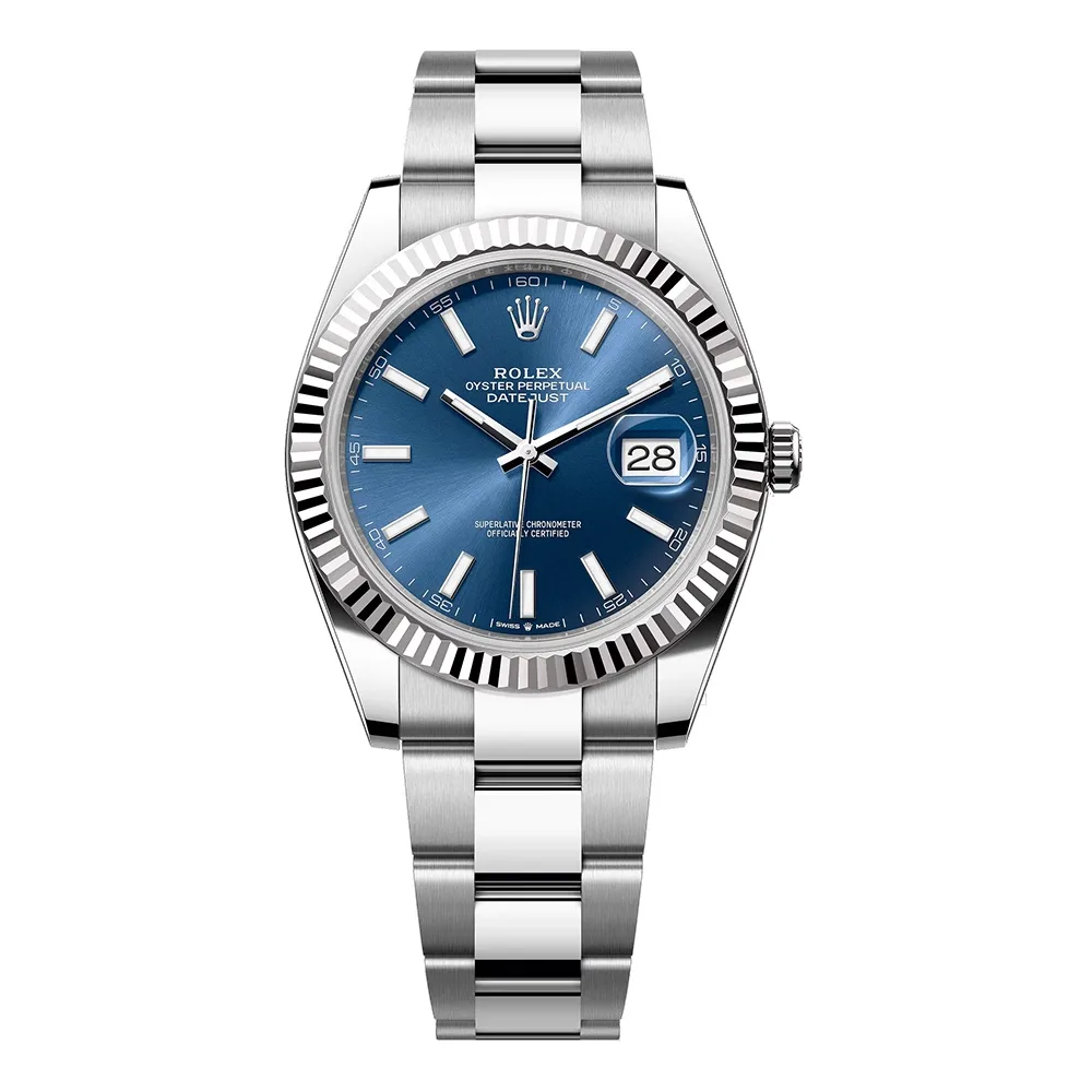 Rolex Datejust 41mm White Gold & Oystersteel Blue Index Dial Fluted Bezel Oyster Bracelet 126334