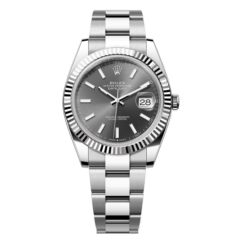 Rolex Datejust 41mm White Gold & Oystersteel Slate Grey Index Dial Fluted Bezel Oyster Bracelet 126334