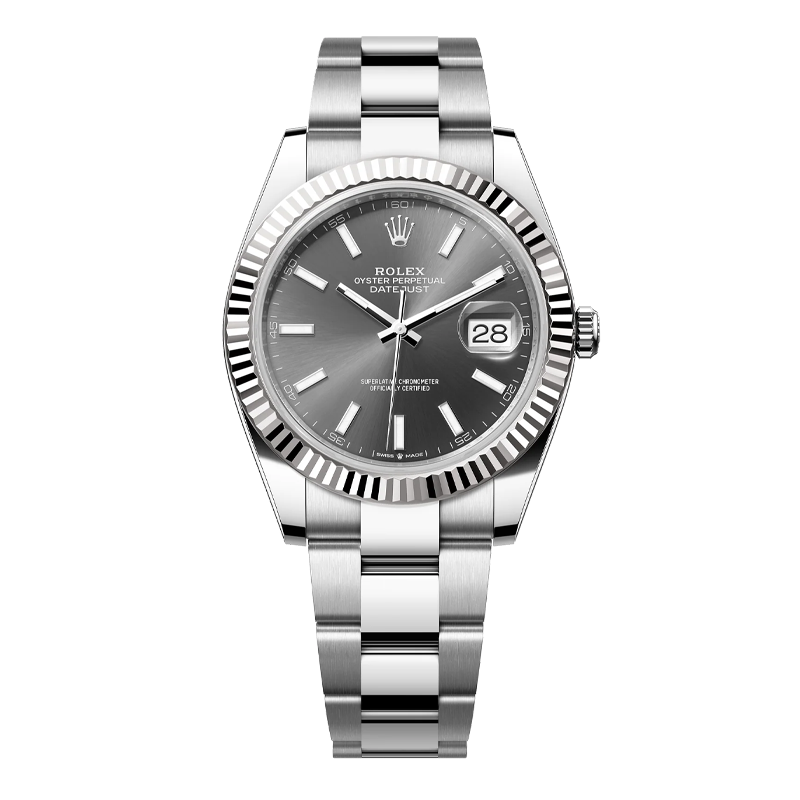 Rolex Datejust 41mm White Gold & Oystersteel Slate Grey Index Dial Fluted Bezel Oyster Bracelet 126334