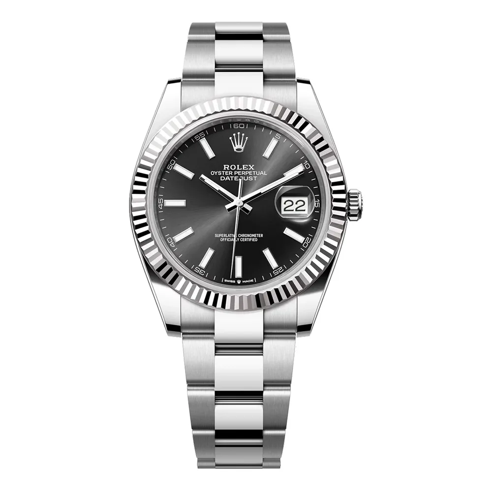 Rolex Datejust 41mm White Gold & Oystersteel Black Index Dial Fluted Bezel Oyster Bracelet 126334