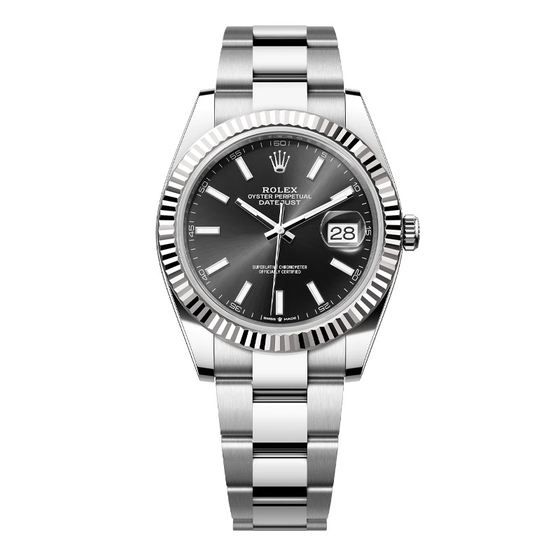 Rolex Datejust 41mm White Gold & Oystersteel Black Index Dial Fluted Bezel Oyster Bracelet 126334