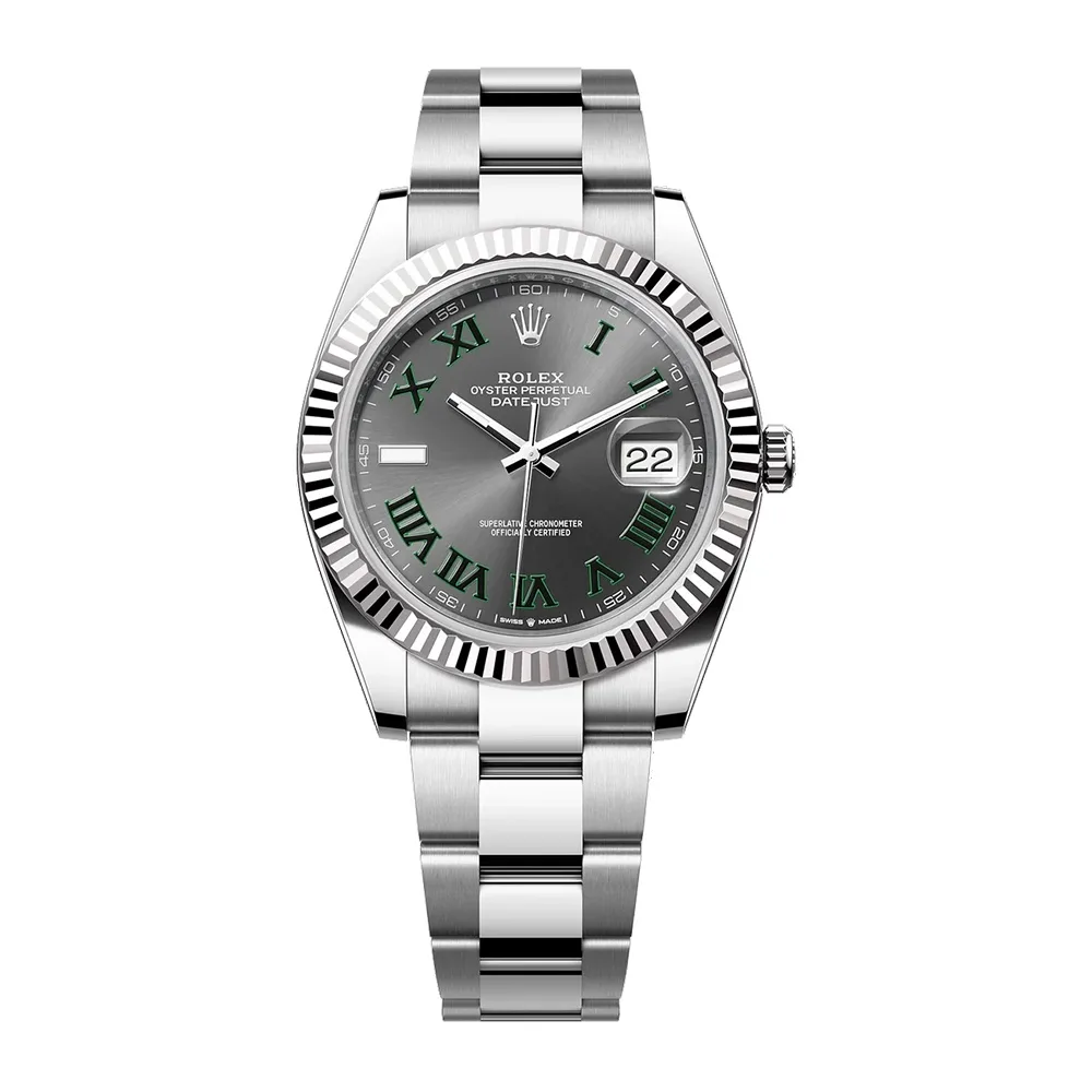 Rolex Datejust 41mm White Gold & Oystersteel Slate Wimbledon Dial Fluted Bezel Oyster Bracelet 126334