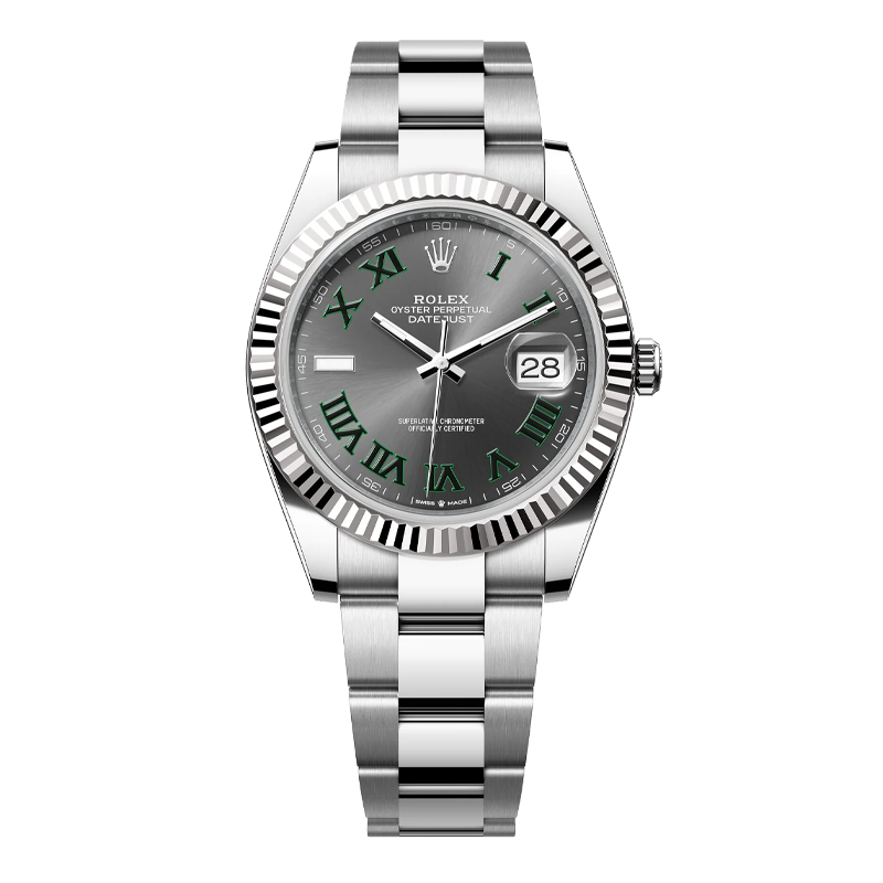 Rolex Datejust 41mm White Gold & Oystersteel Slate Wimbledon Dial Fluted Bezel Oyster Bracelet 126334