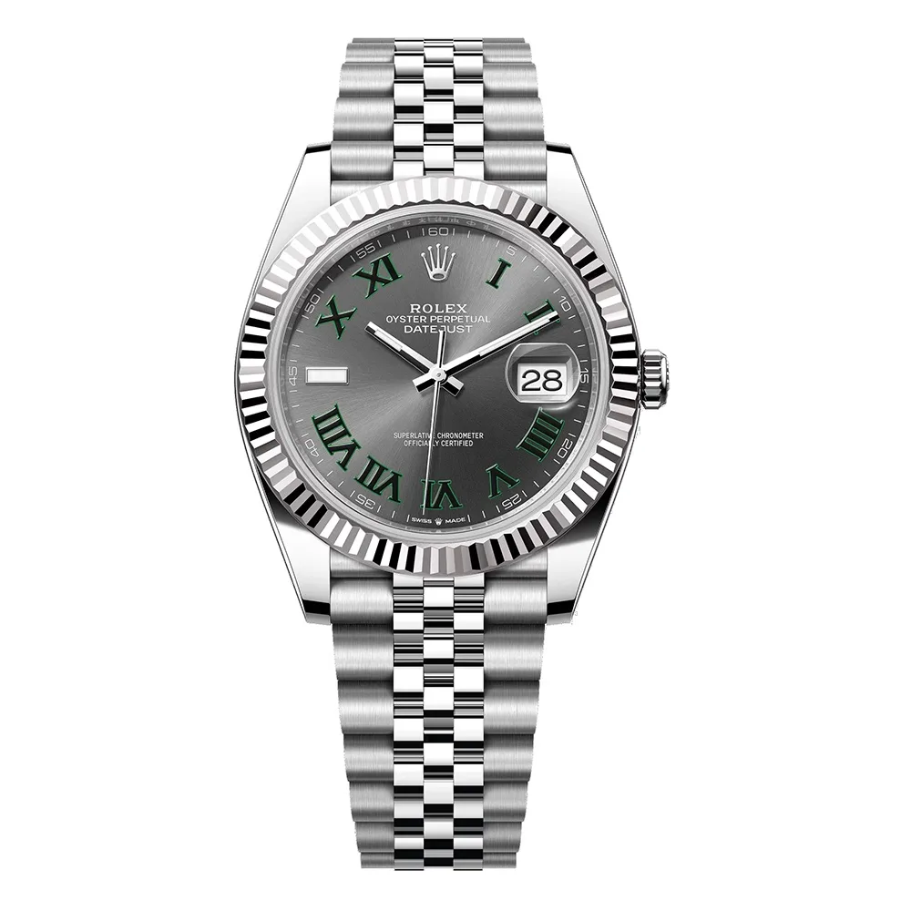 Rolex Datejust 41mm White Gold & Oystersteel Slate Wimbledon Dial Fluted Bezel Jubilee Bracelet 126334