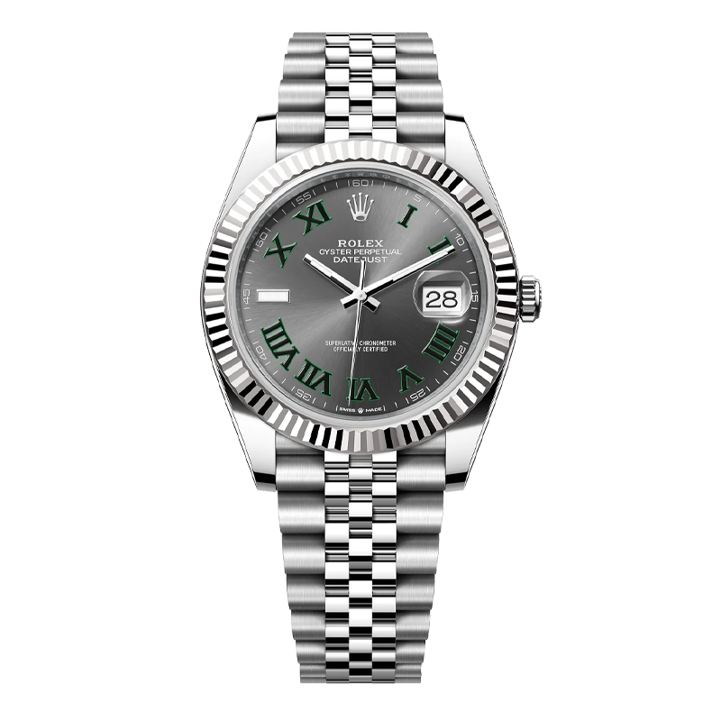 Rolex Datejust 41mm White Gold & Oystersteel Slate Wimbledon Dial Fluted Bezel Jubilee Bracelet 126334