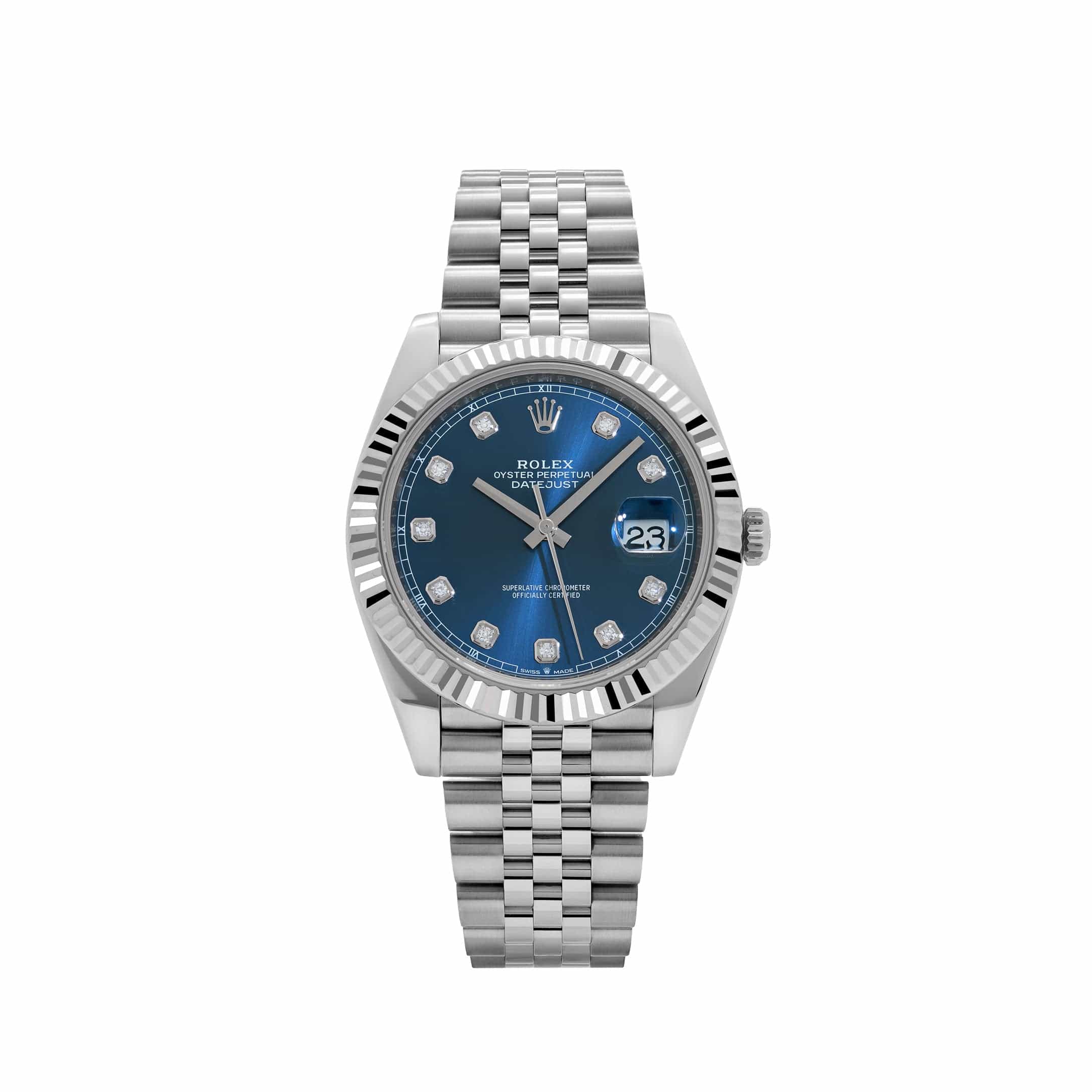 Rolex Datejust 126334, — Blue Dial, Jubilee, Oystersteel and White Gold
