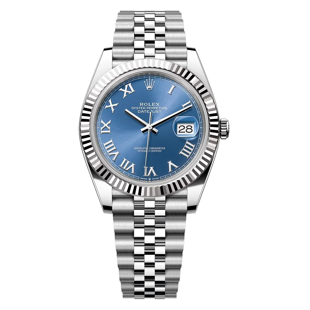 Rolex Datejust 41mm White Gold & Oystersteel Blue Roman Dial Fluted Bezel Jubilee Bracelet 126334
