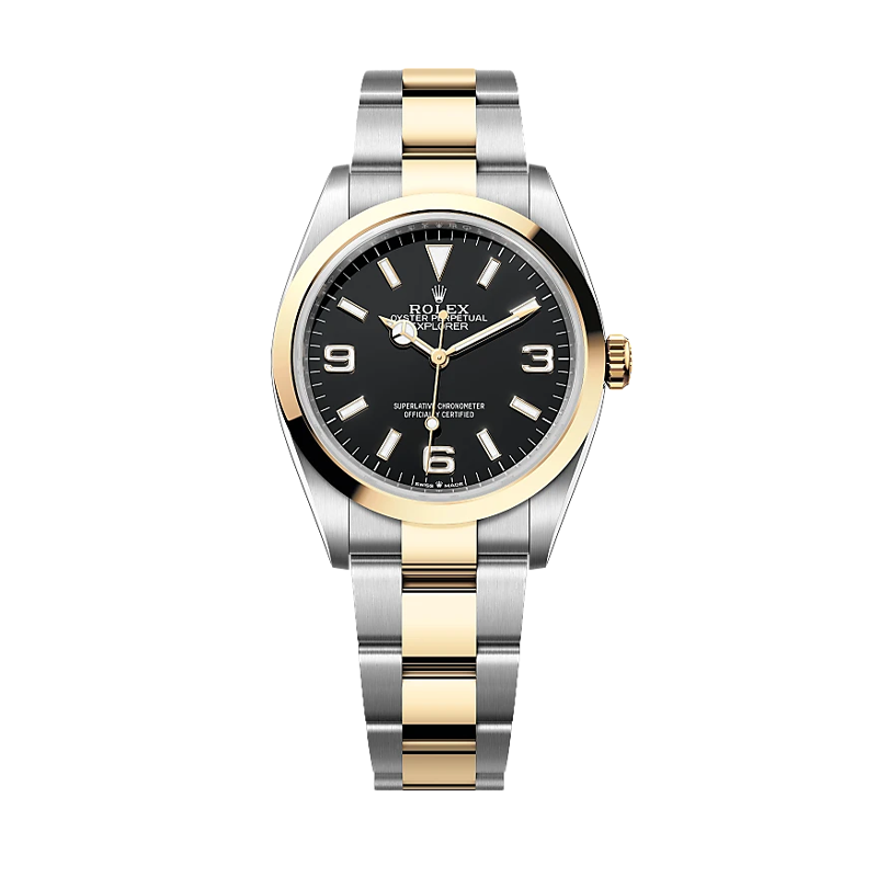 Rolex Explorer I 40mm Two-Tone Yellow Gold & Oystersteel Black Dial Domed Bezel Oyster Bracelet 124273