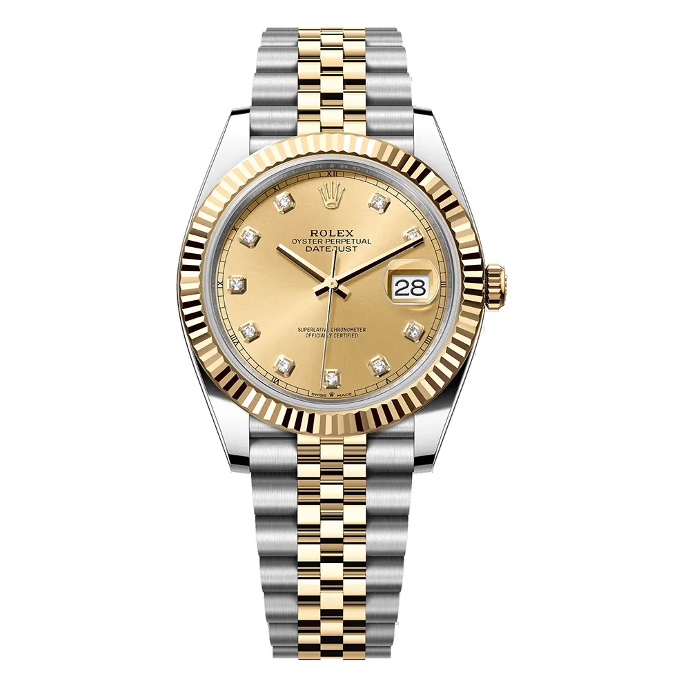 Rolex Datejust 41mm Two-Tone Yellow Gold & Oystersteel Champagne Diamond Dial Fluted Bezel Jubilee Bracelet 126333