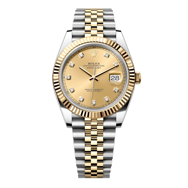 Rolex Datejust 41mm Two-Tone Yellow Gold & Oystersteel Champagne Diamond Dial Fluted Bezel Jubilee Bracelet 126333
