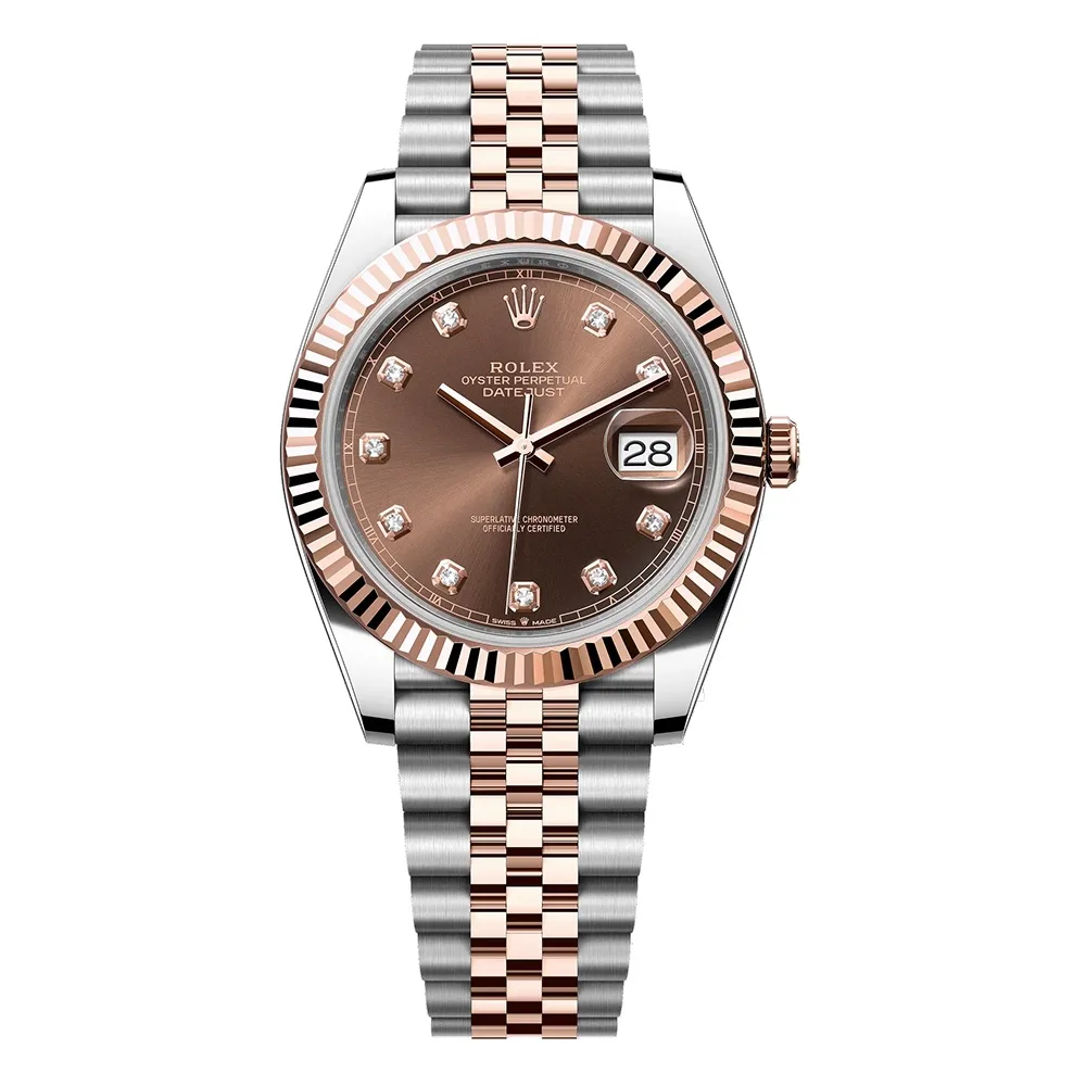 Rolex Datejust 41mm Two-Tone Everose Gold & Oystersteel Champagne Diamond Dial Fluted Bezel Jubilee Bracelet 126331