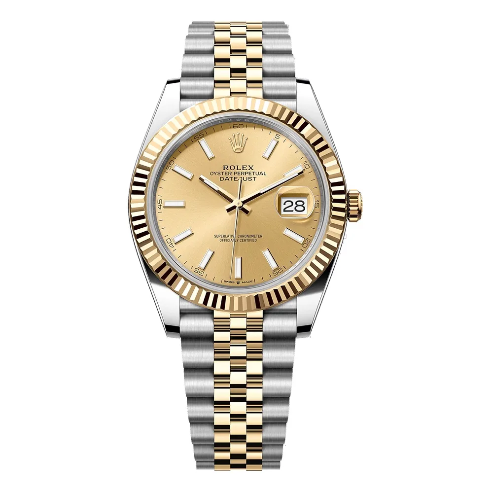 Rolex Datejust 41mm Two-Tone Yellow Gold & Oystersteel Champagne Index Dial Fluted Bezel Jubilee Bracelet 126333