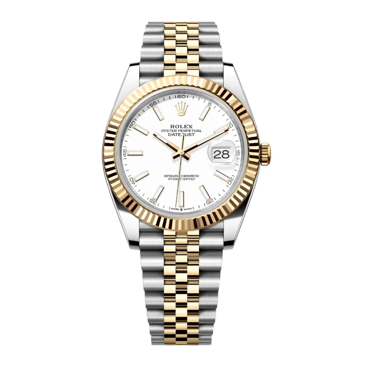 Rolex Datejust 41mm Two-Tone Yellow Gold & Oystersteel White Index Dial Fluted Bezel Jubilee Bracelet 126333