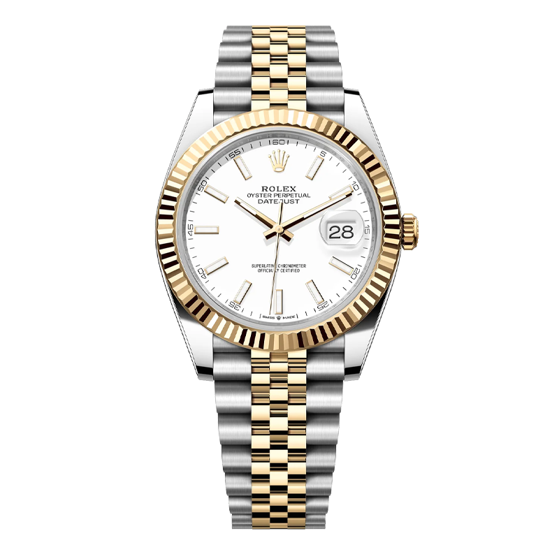 Rolex Datejust 41mm Two-Tone Yellow Gold & Oystersteel White Index Dial Fluted Bezel Jubilee Bracelet 126333