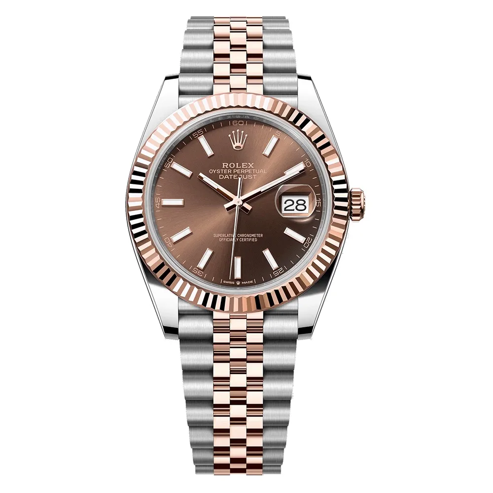 Rolex Datejust 41mm Two-Tone Everose Gold & Oystersteel Chocolate Brown Index Dial Fluted Bezel Jubilee Bracelet 126331