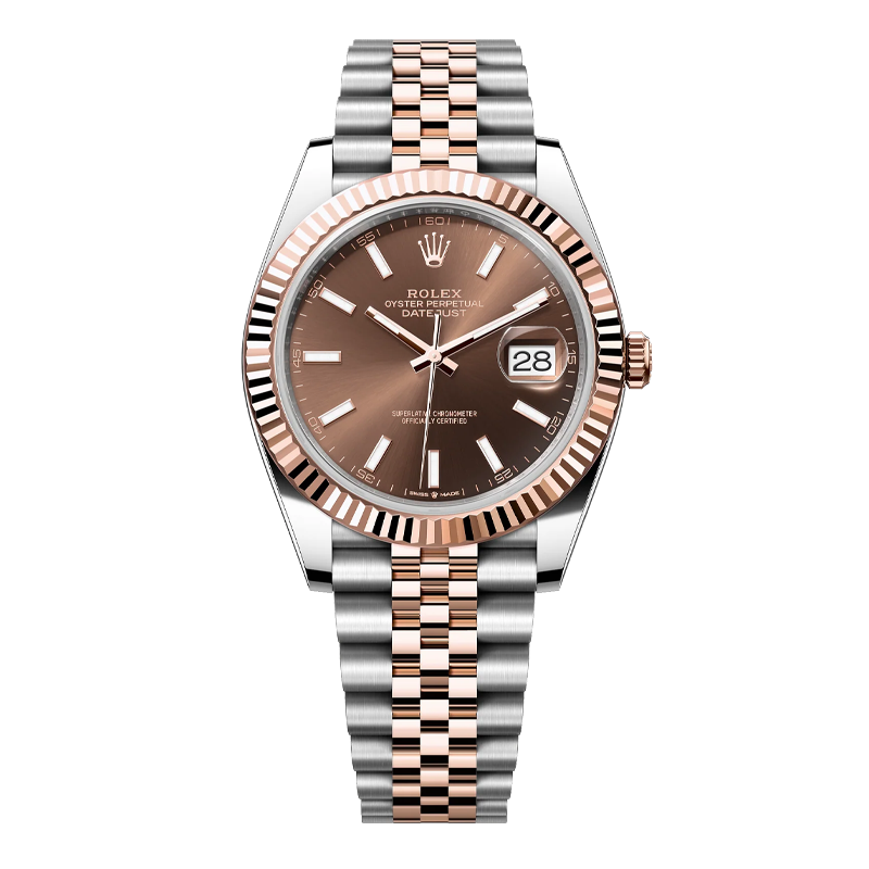 Rolex Datejust 41mm Two-Tone Everose Gold & Oystersteel Chocolate Brown Index Dial Fluted Bezel Jubilee Bracelet 126331