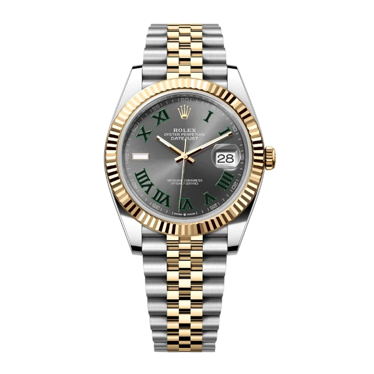 Rolex Datejust 41mm Two-Tone Yellow Gold & Oystersteel Slate Wimbledon Dial Fluted Bezel Jubilee Bracelet 126333