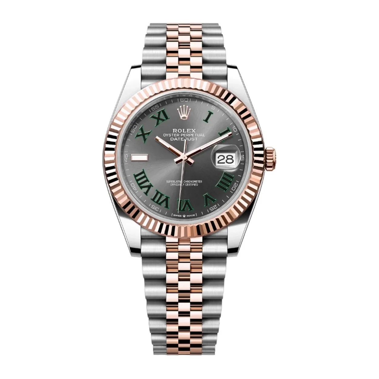 Rolex Datejust 41mm Two-Tone Everose Gold & Oystersteel Slate Wimbledon Dial Fluted Bezel Jubilee Bracelet 126331