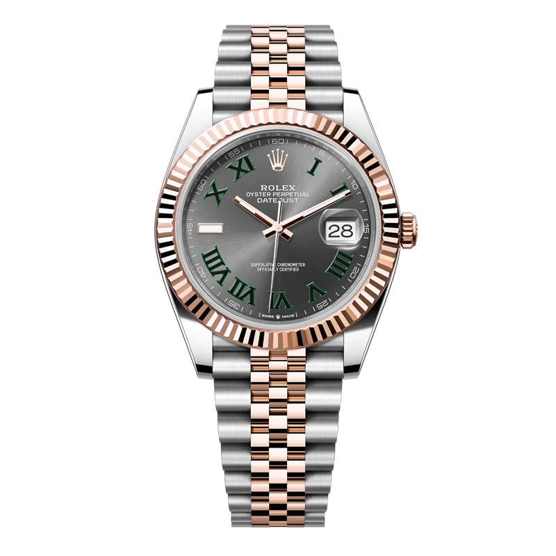 Rolex Datejust 41mm Two-Tone Everose Gold & Oystersteel Slate Wimbledon Dial Fluted Bezel Jubilee Bracelet 126331